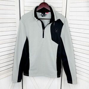 Spyder Raider Quarter Zip Waffle Knit Fleece Pullover Jacket Grey Black Small